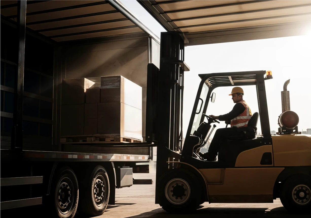 Spedycja Zabierzów - ładowanie wózkiem z boku